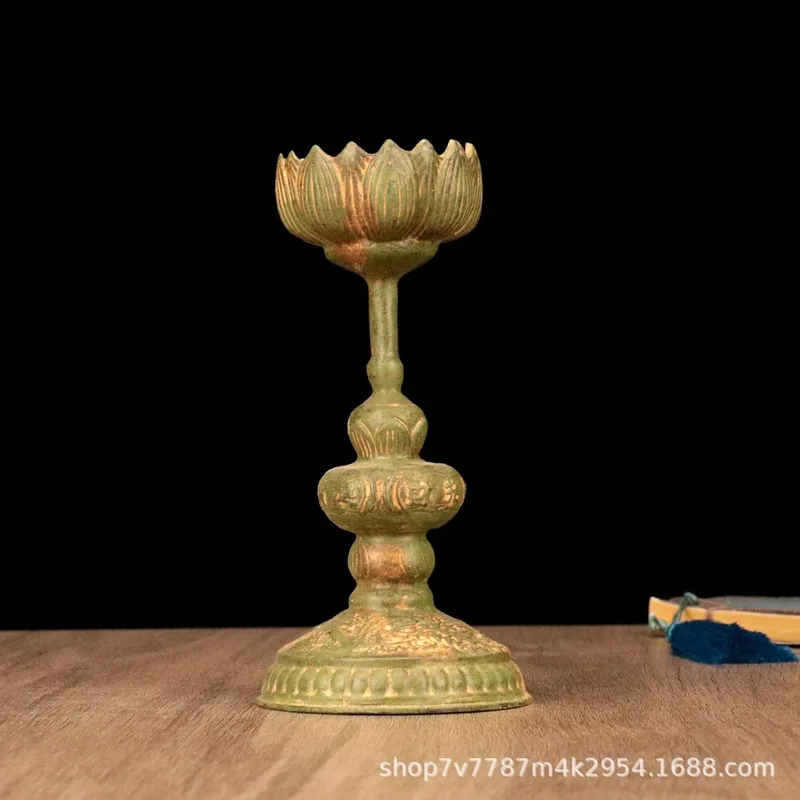 Brass alloy craft lotus candlestick home living room decorative ornament