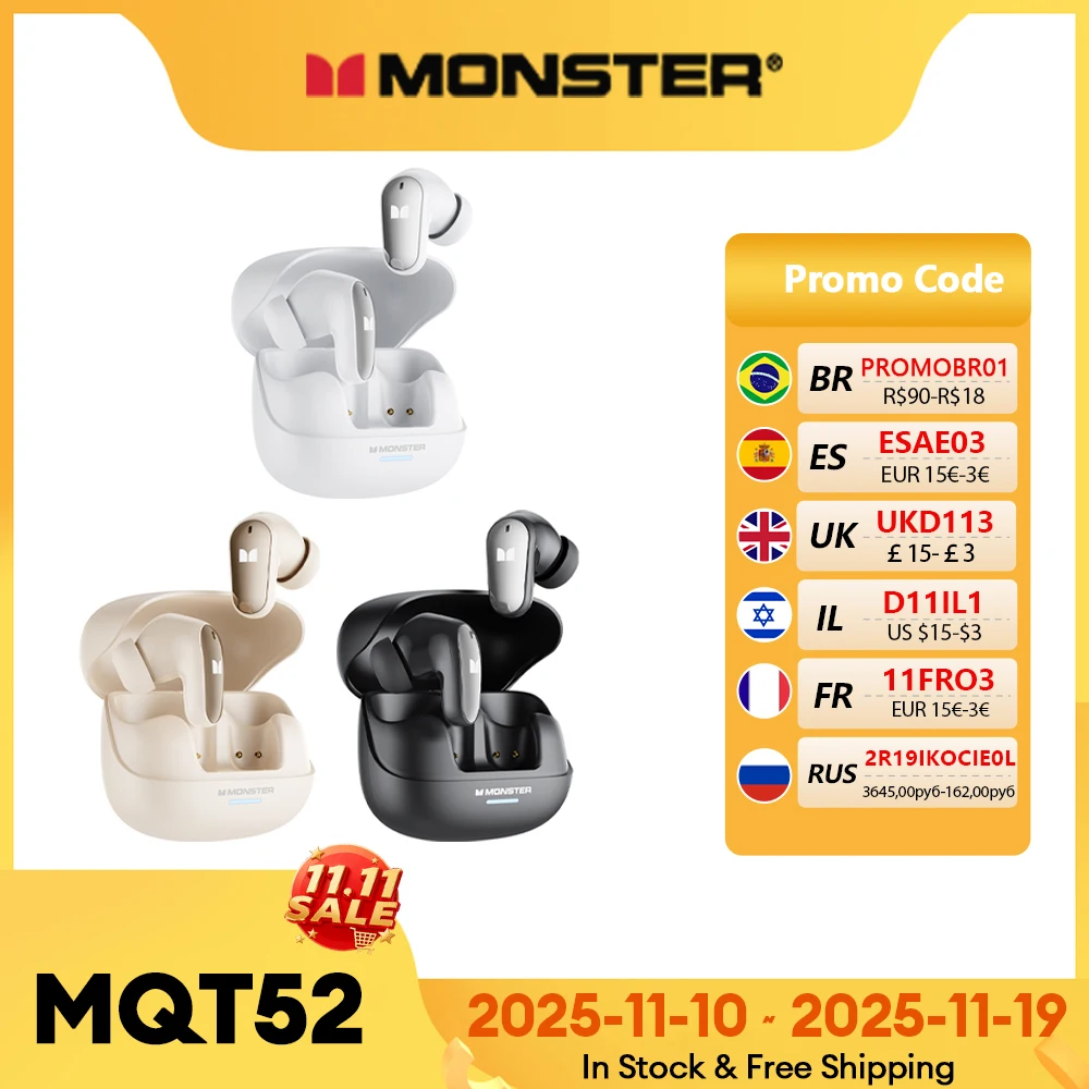 Choice Monster nuevo MQT52 TWS inalámbrico Bluetooth 5,4 auriculares estéreo HIFI para juegos música auriculares parlantes cancelación de ruido auriculares