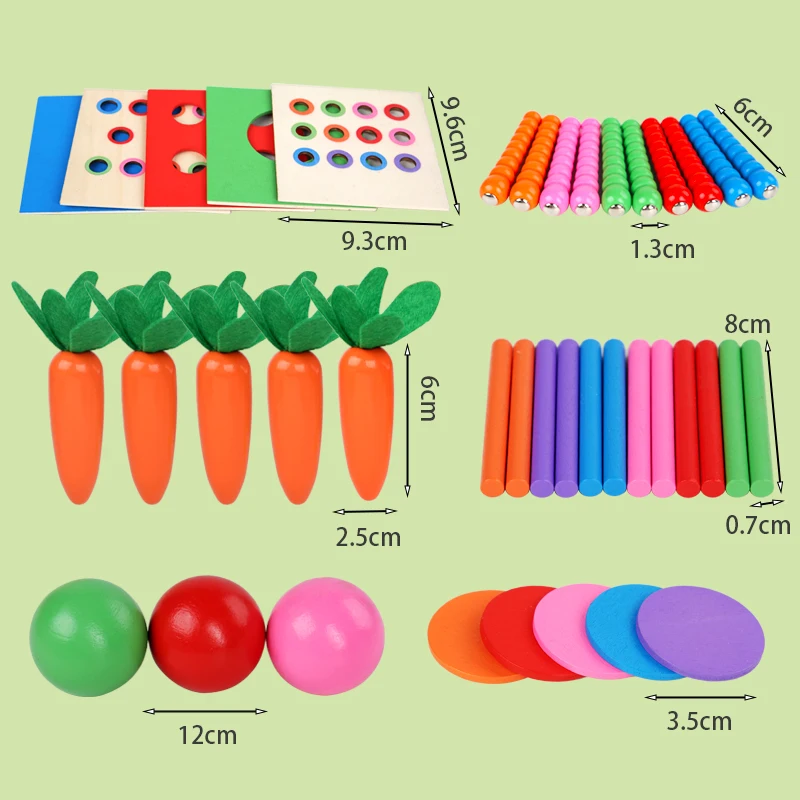 Montessori Toy Play Kit, 6 em 1, Objeto, Caixa Permanente, Jogo de Jogo, Cenoura, Colheita, Forma, Classificador, Jogo de Bola, Jogo