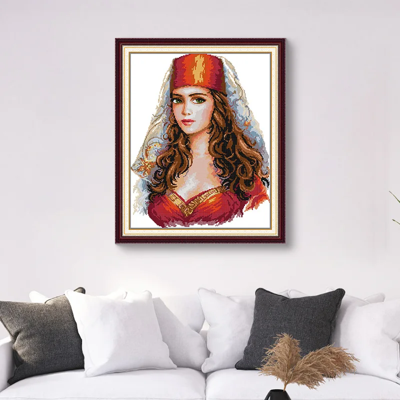 

Soulgift New Pre-Printed Cross Stitch Kit, Stamped 9CT/11CT/14CT/16CT DMC Threads, Embroidery Kit - Maiden In Red