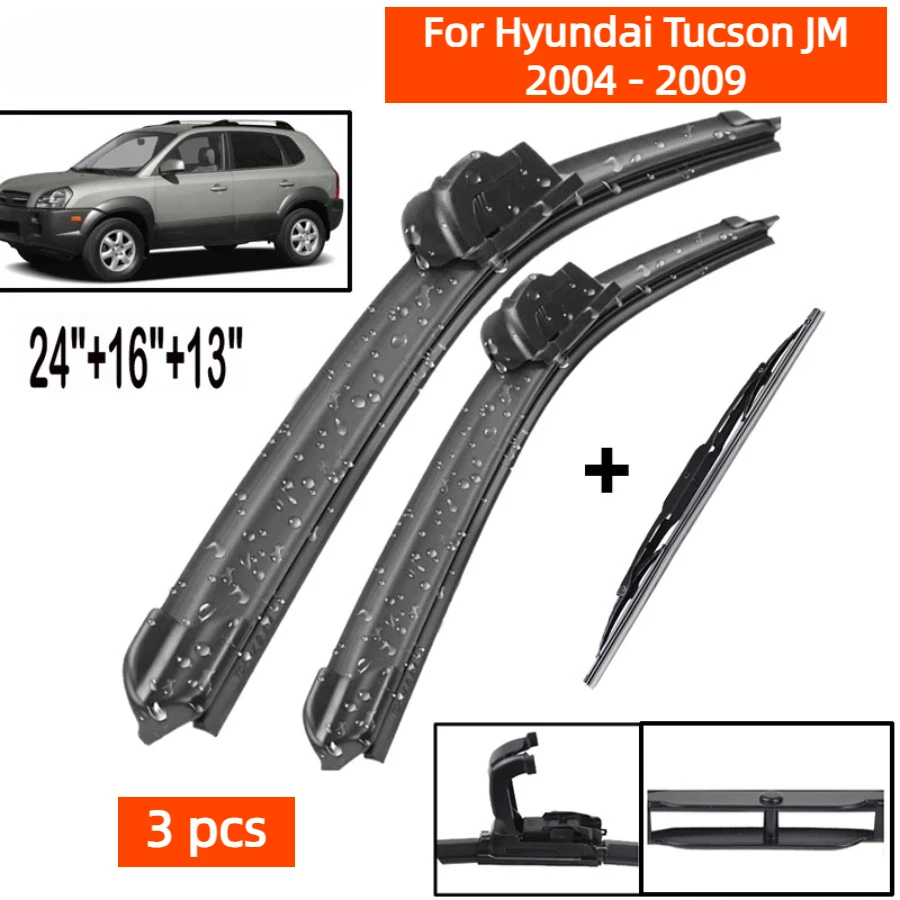 Front Rear Wiper Blades Set Kit For Hyundai Tucson JM 2004 - 2009 Windshield Windscreen Window 24