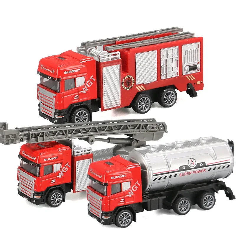 Alloy Fire Truck 1/64 Diecast Fire Ladder Rescue Truck Model Alloy Vehicle Collection Toys for Boys Children\'s Model Gift