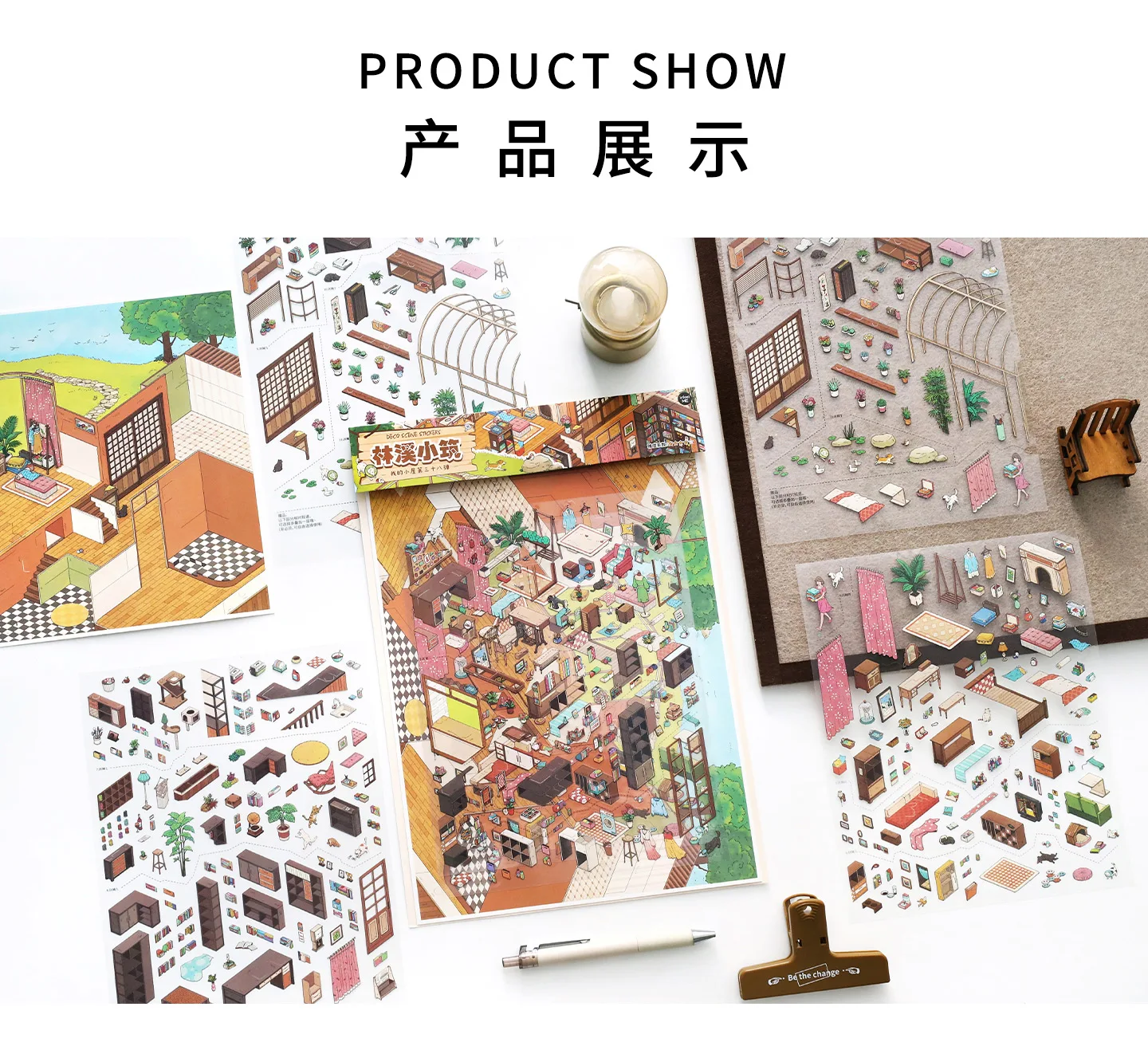 JIANQI Kawaii Apartment Building 3D Underground Exploration Landscape Sticker DIY Pocket Cabin Scene Sticker Scrapbook-Zubehör – Detail 6