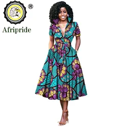 Abiti africani da donna Manica corta Scollo a V Vita alta Tessuto Ankara Stampa Abito formale Abito Bazin Riche in puro cotone S 2025072