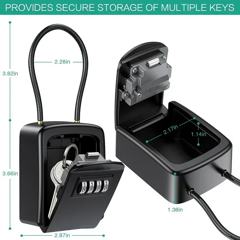 Wall Mount Key Lock Box 4 Digit Password Code Security Lock No Key for Home Office Key Safe Secret Storage Box Organizer