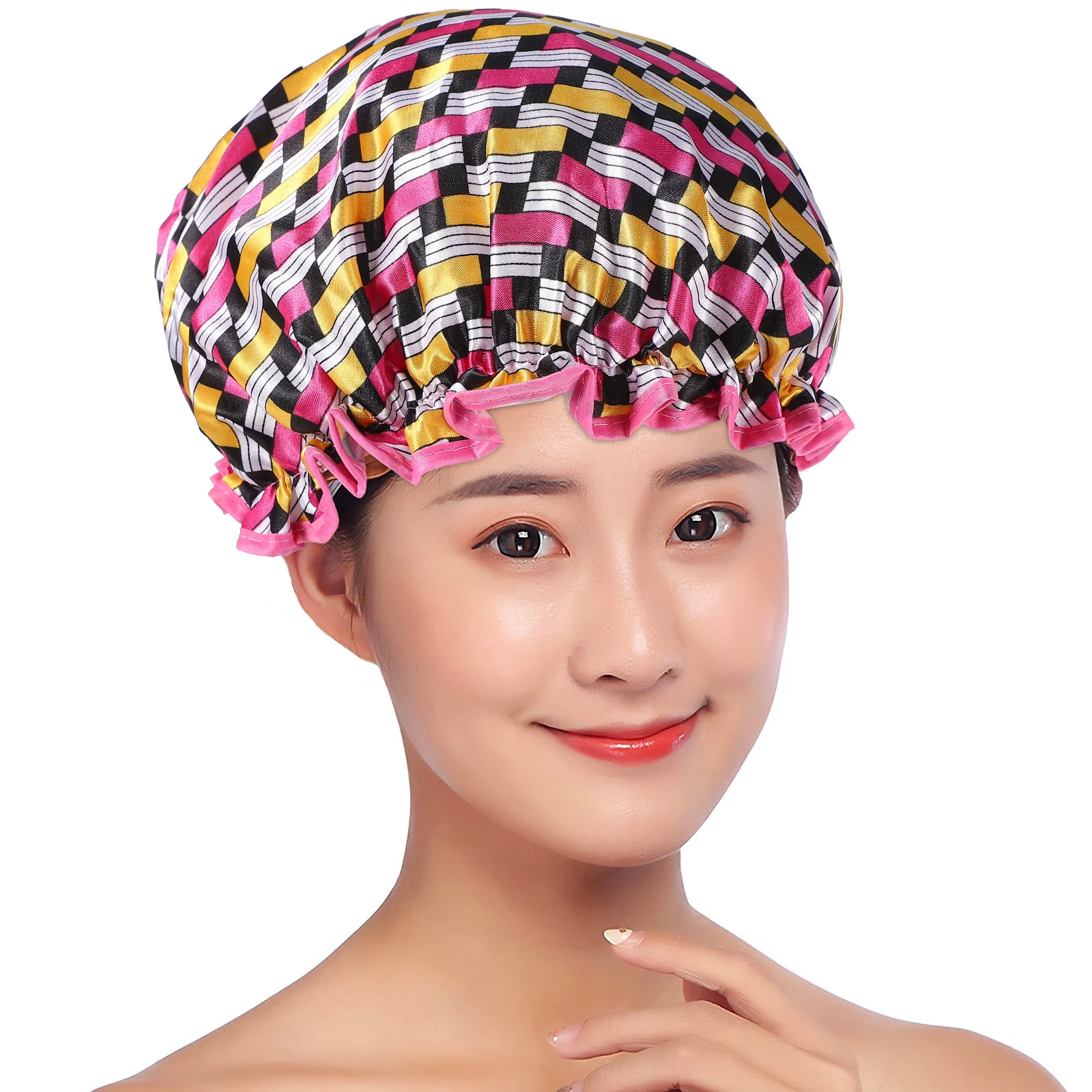 

3Pcs Durable Waterproof Bonnets Reusable Printed Polyester Shower Hats for Bathing Makeup Night Sleeping Hair Protection