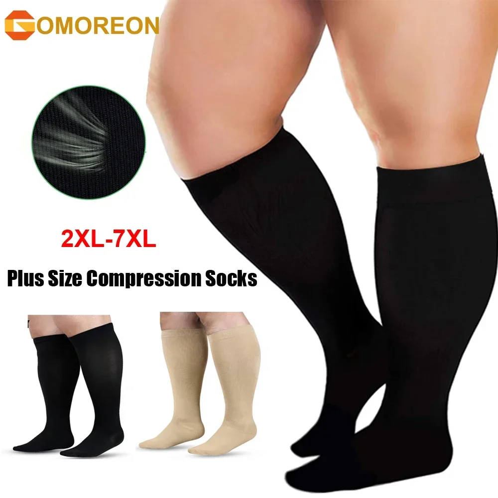 1Pair Plus Size Compression Socks for Women and Men Wide Calf 20-30mmhg Extra Large Knee High Support for Circulation