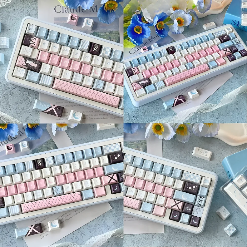 Rose Under The Moon Cherry Keycaps PBT 128 Keys Girls Personalized Gradient Color for 60/64/84/98/108 Mechanical Keyboards