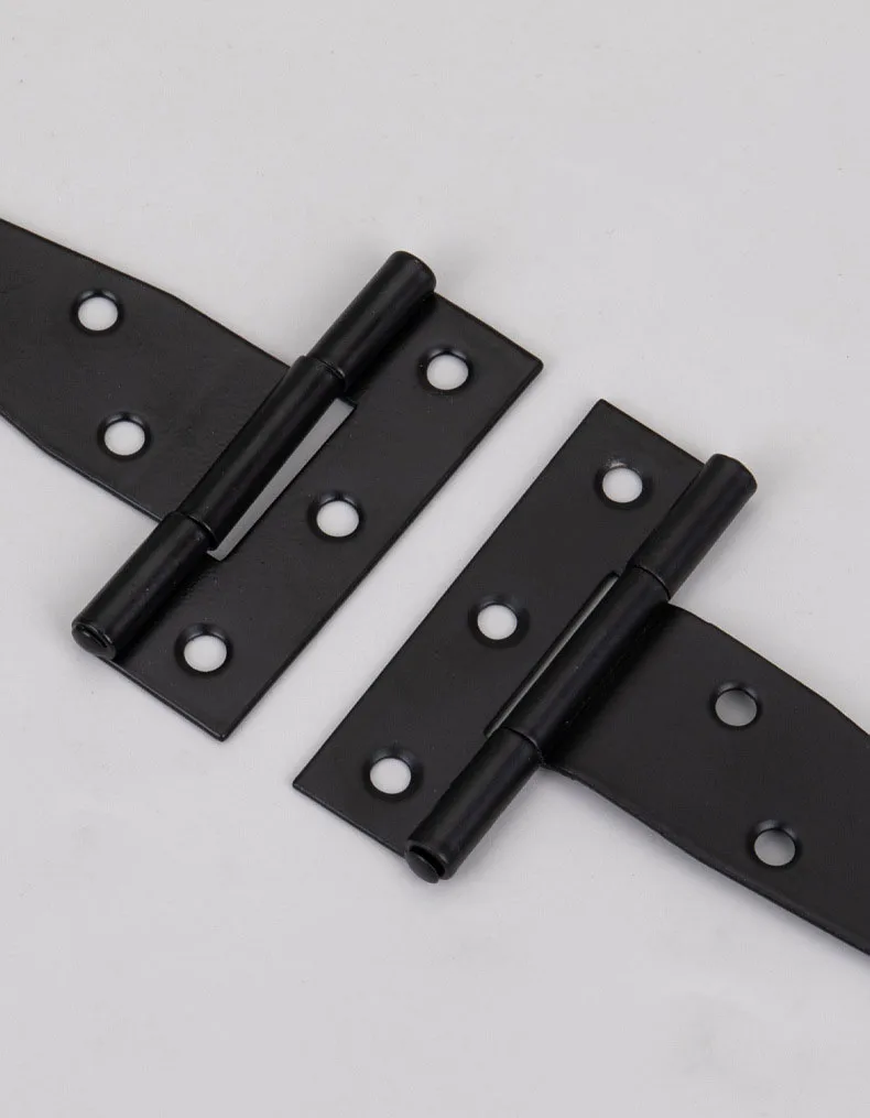 Rustic T-Shaped Black Iron Barn Door Hinges, 2PCS Heavy Duty Metal Hinges for Kitchen Cabinet, Cupboard, Wardrobe, Fence