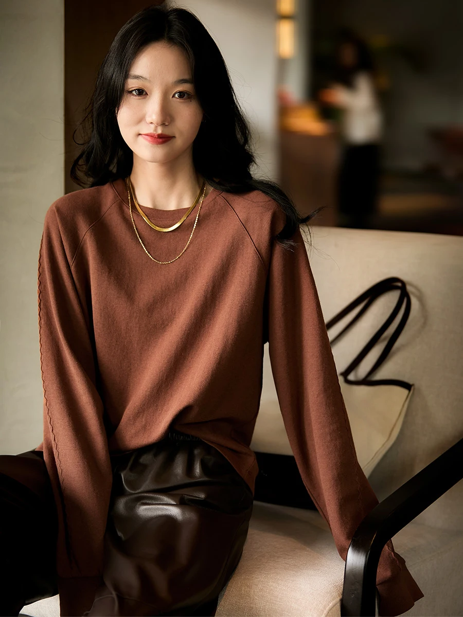 

Xhange повседневная эластичная футболка oulder Sve женская осень-зима однотонный мягкий хлопковый базовый слой топ для поездок на работу