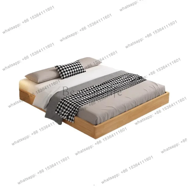 

02Nordic small apartment tatami simple double 1.8 meters platform oak suspension bed