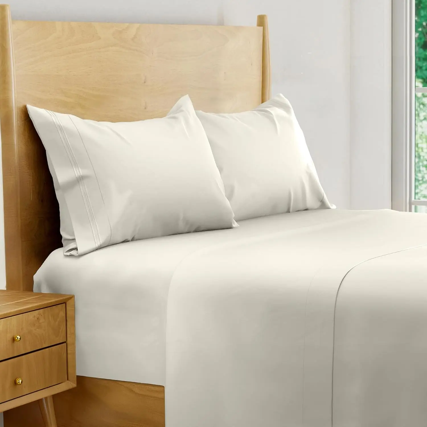 

Luxury Series Queen Sheet Set-100% Pure Viscose derived from Bamboo Sheets Queen Size-Up to 16’’ Deep Pocket Queen Sheets(Ivory)