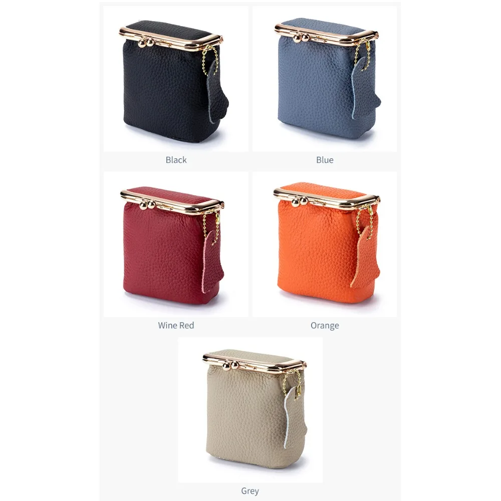 حامل بطاقة الحبوب الكاملة جلد البقر محفظة نسائية للعملات المعدنية حقيبة يد قبلة المشبك قفل ليتشي نمط محفظة حقيبة صغيرة خمر مخلب حقيبة أحمر الشفاه