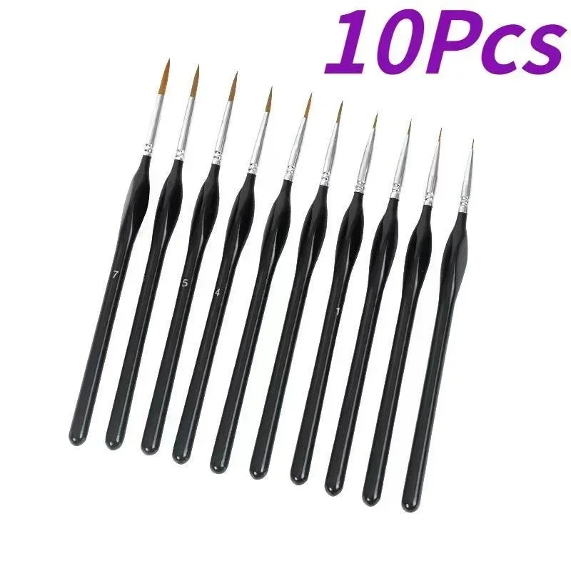 10 Pcs/set Detail Paint Brush With Black Pole For Miniature Watercolor Oil Painting Drawing Liner Pen Stationery School Supplies