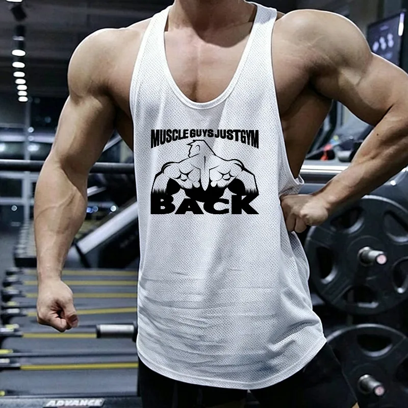 Men's Mesh Gym Stringer Tank Tops Quick Dry Running Vests Muscle Fit Sleeveless Shirt Curved Hem Sportswear For Workout Training