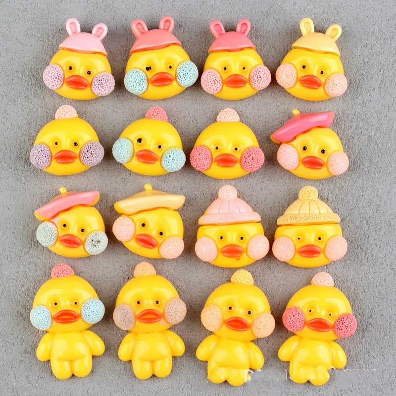 20pcs Cartoon Duck Resin Cabochons Flatback for Jewelry Making Kawaii Internet Duckling Animal Embellishments for Scrapbookingd