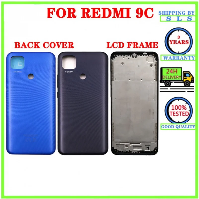 For Redmi 9C Back Battery Cover Panel Door Glass Housing Casing LCD Front Middle Frame Bezel