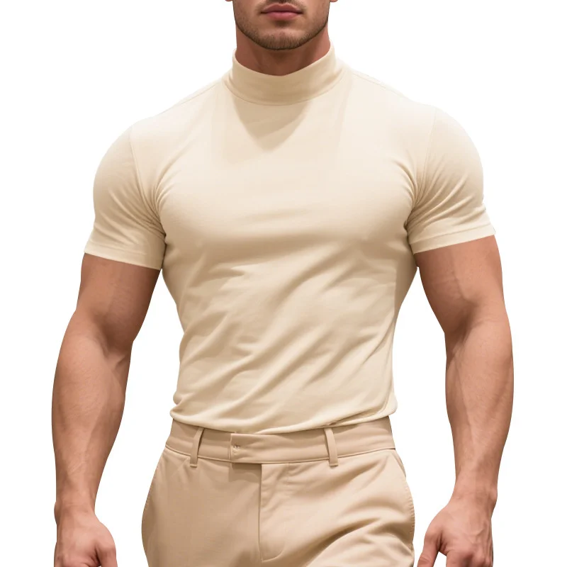 2025 compress sports Men T-shirt quick-dry Half High Collar Short Sleeve Pullover Tops Tight Breathable tops men Running T-shirt