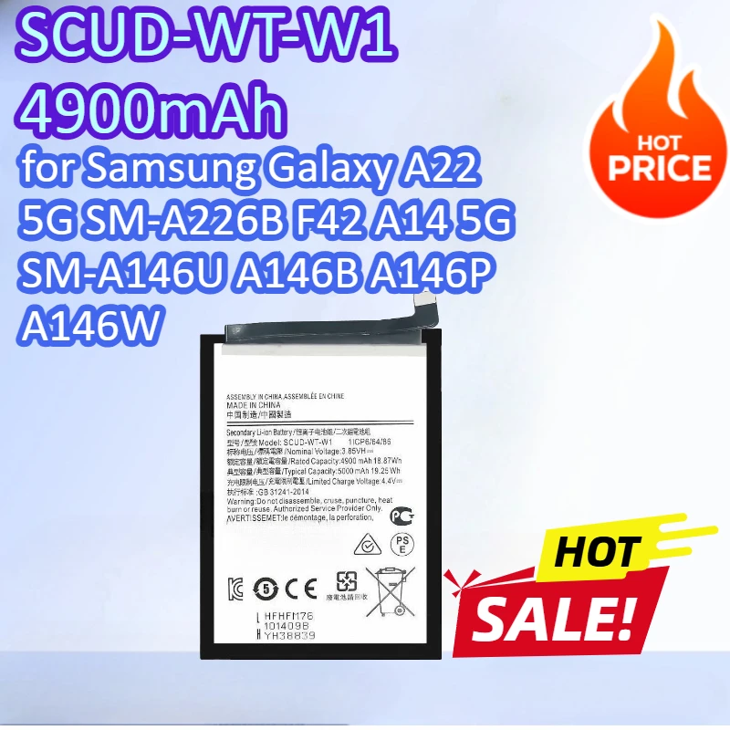 

Новый аккумулятор SCUD-WT-W1 4900 мАч для Samsung Galaxy A22 5G SM-A226B F42 A14 5G SM-A146U A146B A146P A146W для мобильного телефона