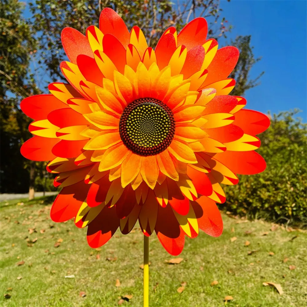 Multistyles Sunflower Windmill PVC Diameter 36+25cm Stake Standing Lawn Flower Pinwheel Garden Yard Wind Spinner