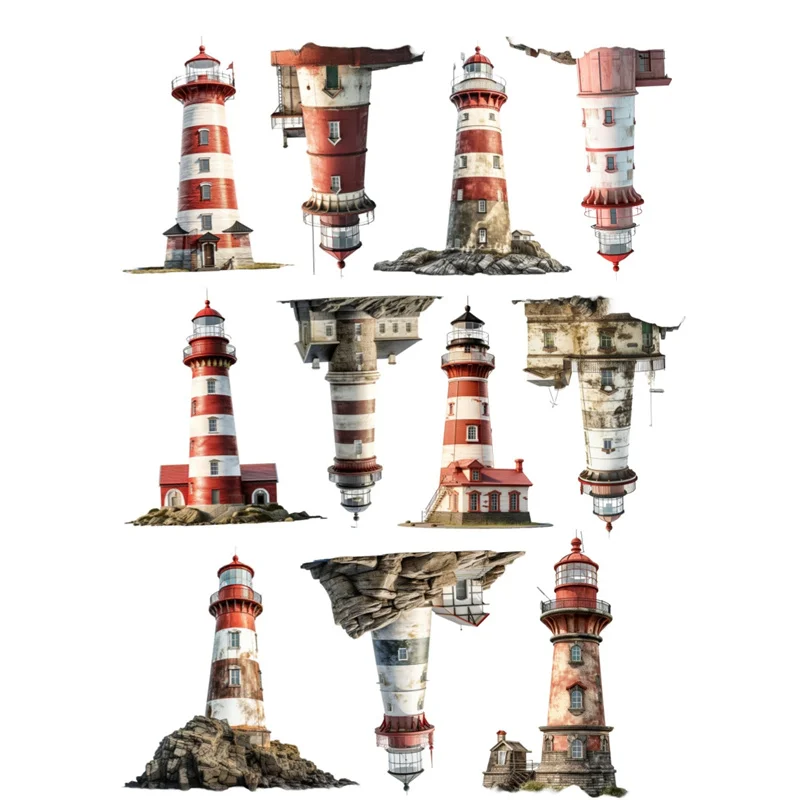 Cute Hand-painted Watercolor Retro Lighthouse Colorful Decoration Sticker Waterproof Graffiti Laptop Motorcycle Stationery