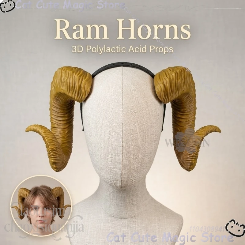 Game BG3 Furry Animal Furrsuit Cosplay Ram Horns 3D Polylactic Headwear Accessories Headband Halloween Woman Man Party Outfit - view 2