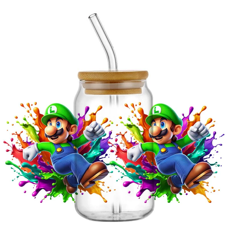 3D Super Cartoon characters Mario UV DTF Cup Wrap Transfer Waterproof Stickers 16OZ Tumbler coffee cup decoration