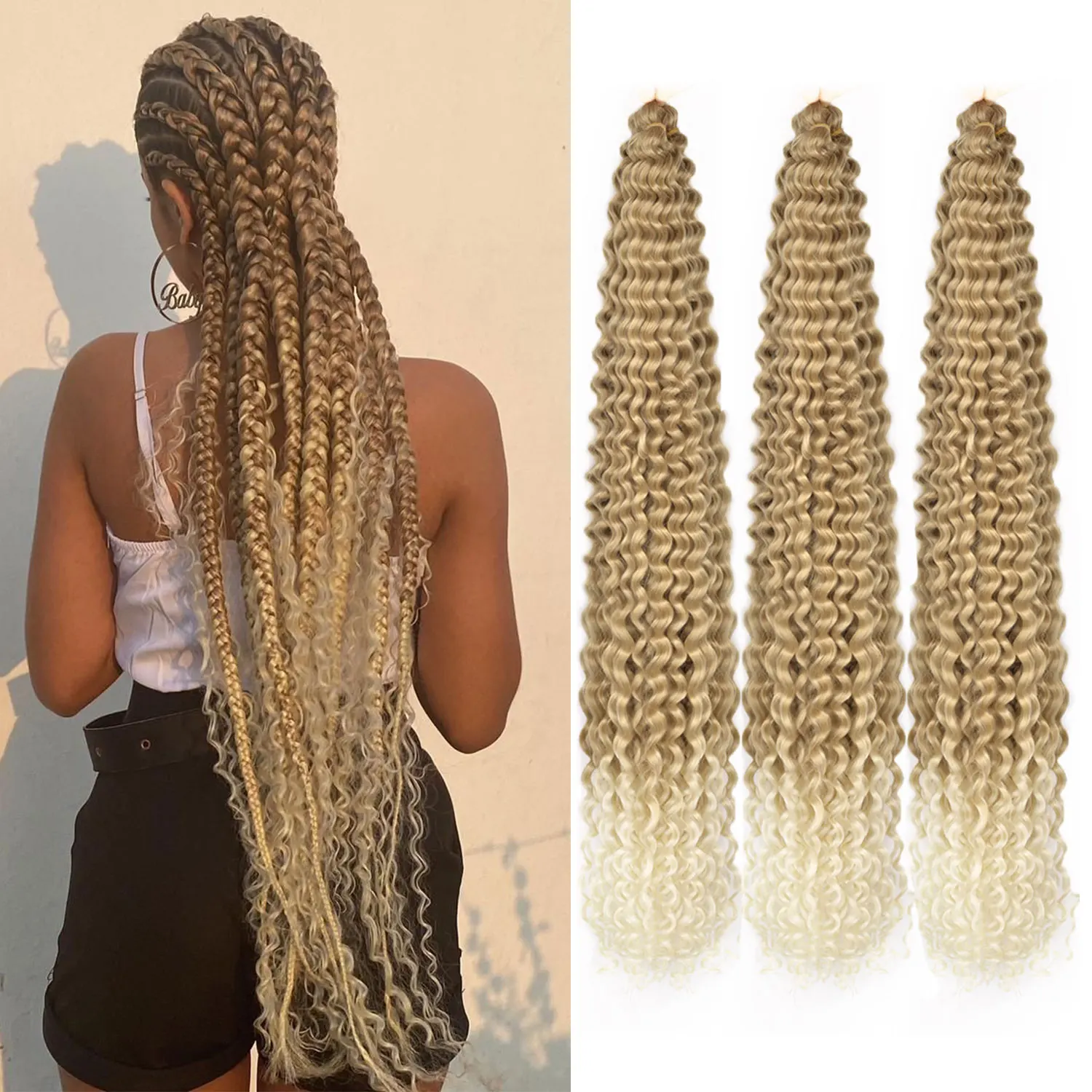 

Ariel Water Wave Twist Вязание крючком Волосы Синтетические косы Волосы Ombre Блондинка Коричневый 28-дюймовые вьющиеся волосы Глубокая волна Плетение Наращивание волос