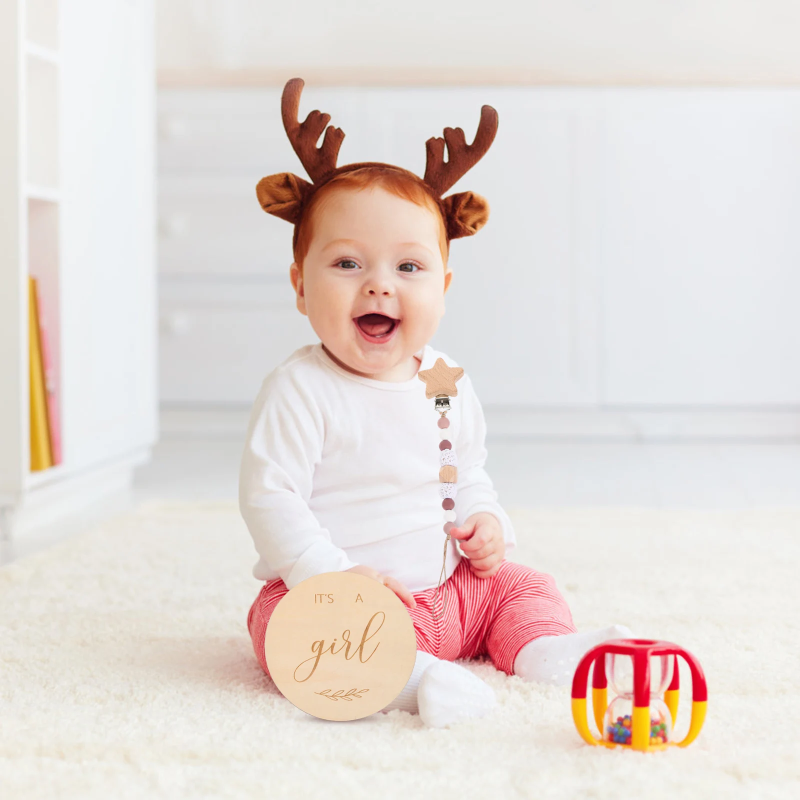 

1Set Beaded Pacifier Clip Silicone Teething Chain Baby Milestone Card Infant Holder Anti-Swallowing Design Soft Safe Baby