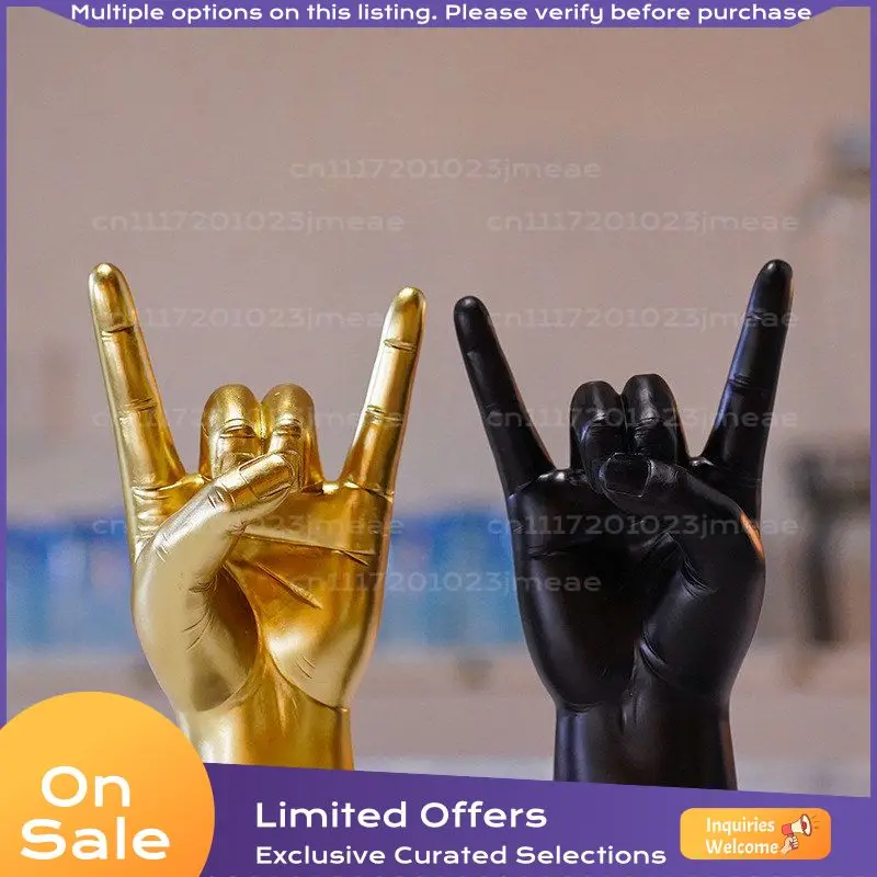 Rock Music Hand Gesture Figurine, Resin Model Ornament, Rock Hand Sign Desktop Decor for Office, Bar, Music Room