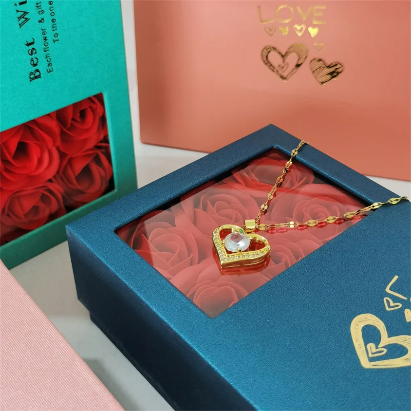 

Wedding Valentine's Day gift packaging box with tote bag ring earring necklace holder 6 Rose Eternal Flower