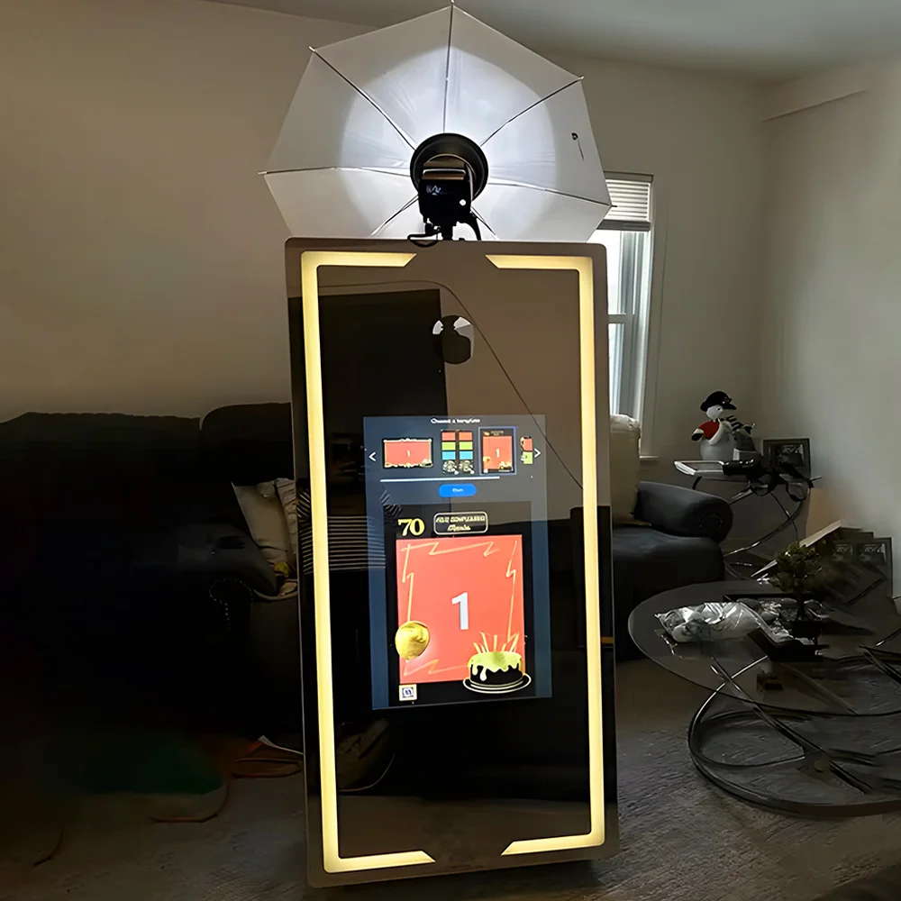 65-Inch Magic Interactive Selfie Photo Mirror Booth Machine For Parties Or Weddings Camera Compatible