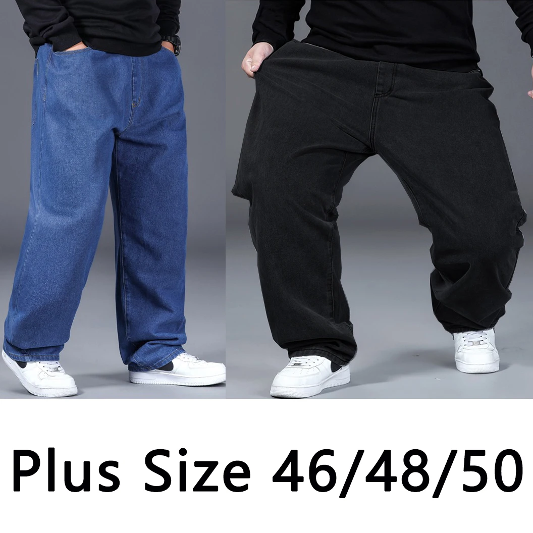 حجم كبير الرجال الجينز 100-155 كجم 46 48 50 الخريف الشتاء السراويل الطويلة أسود أزرق الدنيم السراويل مستقيم قطع الجينز حجم كبير الرجال الملابس #1