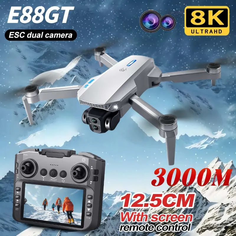

New E88GT Brushless Drone Dual HD 8K Cameras LED Night Light Foldable Arms WiFi FPV Quadcopter for Aerial Photography and Travel