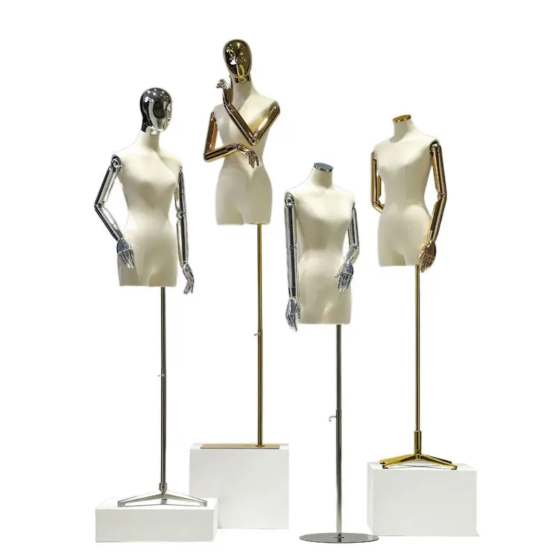 

Black Gold Silver Mesh Hollow Head Chrome Mannequin Female Half Body Women Mannequin