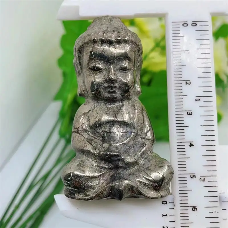 6CM Natural Pyrite Buddha Crystal Healing Carving Figurine Polished Fengshui Gemstones Sculpture Crafts Gift 1pcs