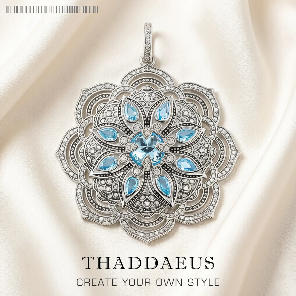 Blauer Lotusblüten-Anhänger, Sommer, brandneuer Schmuck, 925er Sterlingsilber, Accessoires, Vintage-Geschenk für Frauen