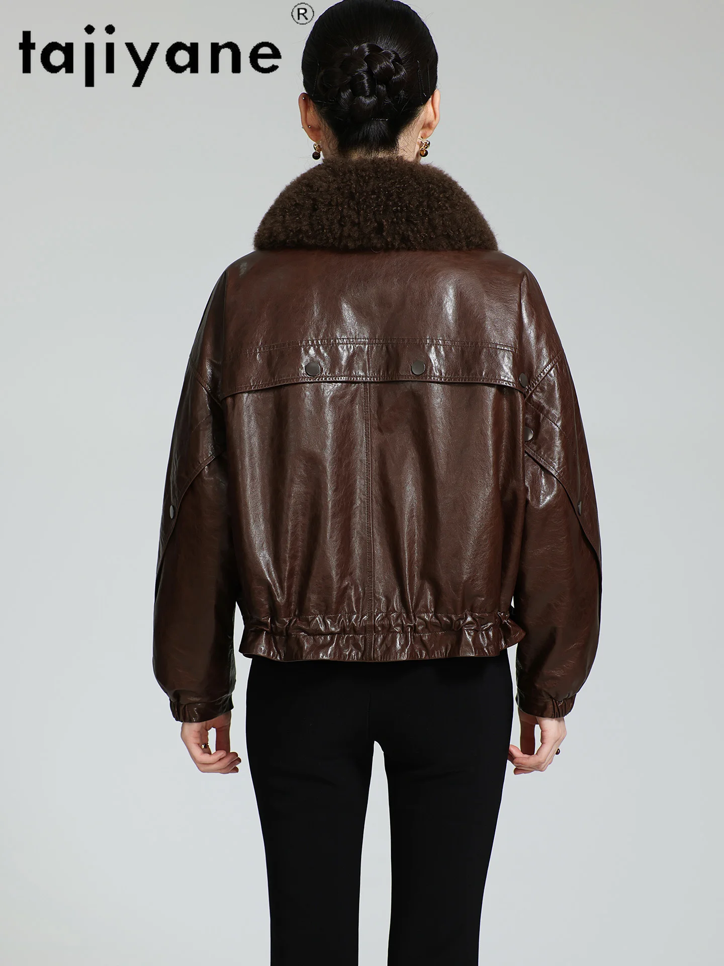 TAJIYANE 100 % echtes Schaffell, weiße Gänsedaunenjacken für Damen, kurze Pufferjacke aus echtem Leder mit Wollkragen, 2025 Winter