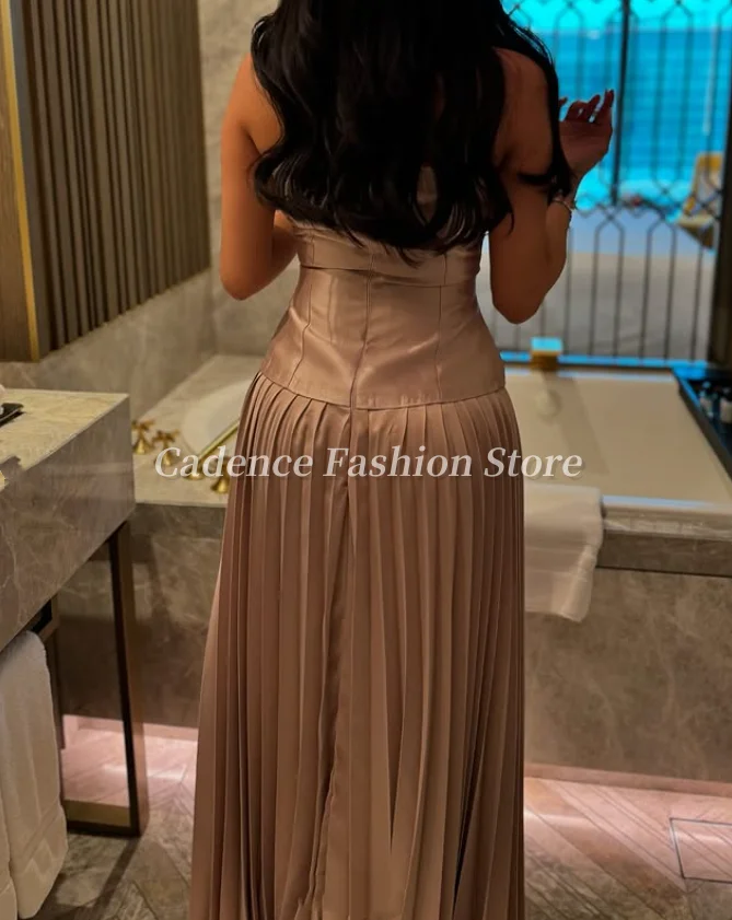 فساتين مخصصة رائعة بدون حمالات وردي على شكل حرف v من الساتان على شكل حرف a فساتين حفلات دبي مزينة بالخرز فساتين سهرة رسمية عربية