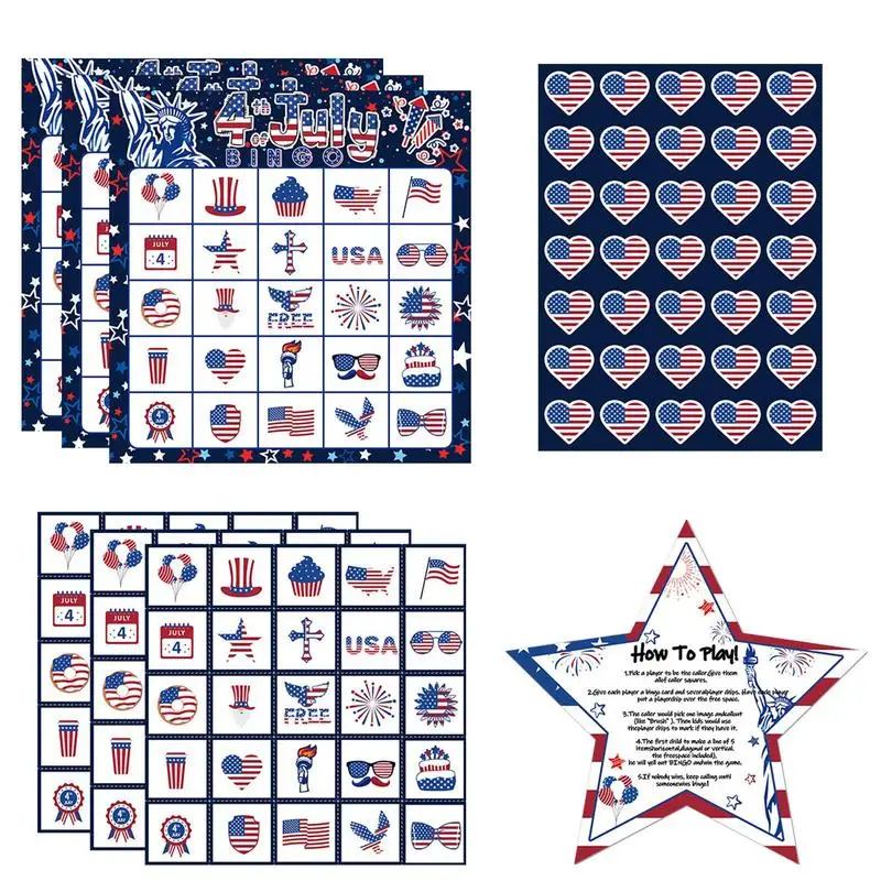 4th Of July Bingo Game Patriotic 4th Of July Bingo Game Funny Card Game Party Supplies Multiplayer Game For Kids & Adults