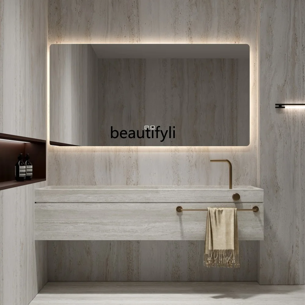 

Hotel wind bathroom cabinet rock slab seamless integrated basin toilet commercial wash basin washstand