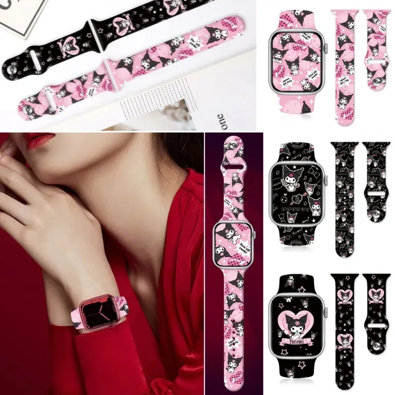 سانريو كورومي حزام سيليكون لطيف لساعة أبل ساعة أبل 8 7 6 5 SE أنيمي سوار حزام (استيك) ساعة 38/40/41/42/44/45/49 مللي متر هدايا #1