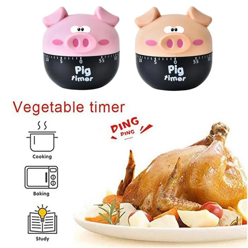 1~10PCS Kitchen Cooking Countdown 60 Mins Cute Animal Pig Shape Stainless Steel/Plastic Mechanical Timer Alarm Reminder Clock