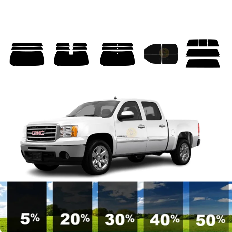 precut Removable Window Tint Film For Car 100% UVR 5%-35%VLT Heat Insulation Carbon ﻿For GMC SIERRA 1500 4 DR PICKUP 2007-2013