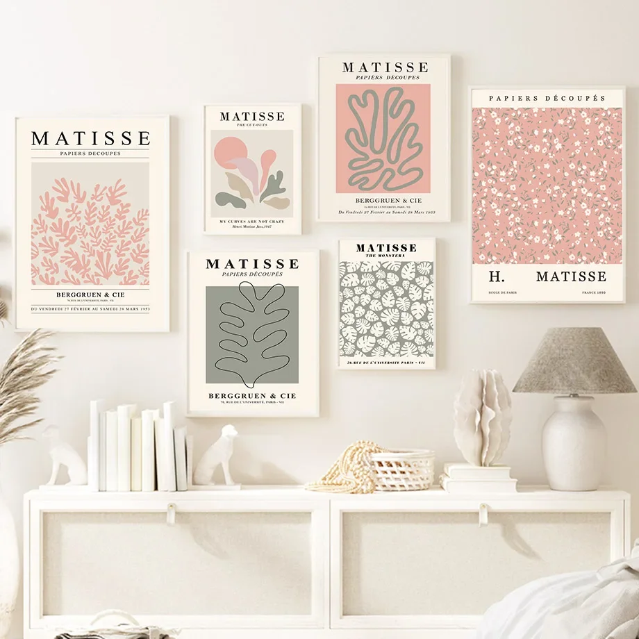 

Abstract Matisse Lines Girl Coral Leaves Wall Art Canvas Painting Nordic Posters And Prints Wall Pictures For Living Room Decor