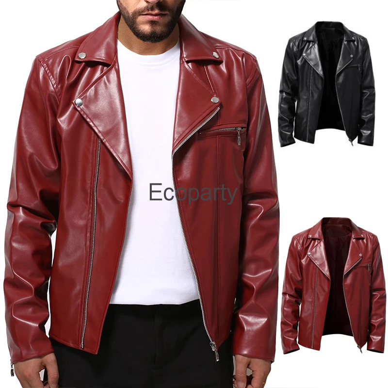 

2024 Men Pu Leather Jacket Black Casual Slim-Fit Long Sleeve Zipper Motorcycle Leather Jacket Mens Fashion Punk Coat Clothes 5XL