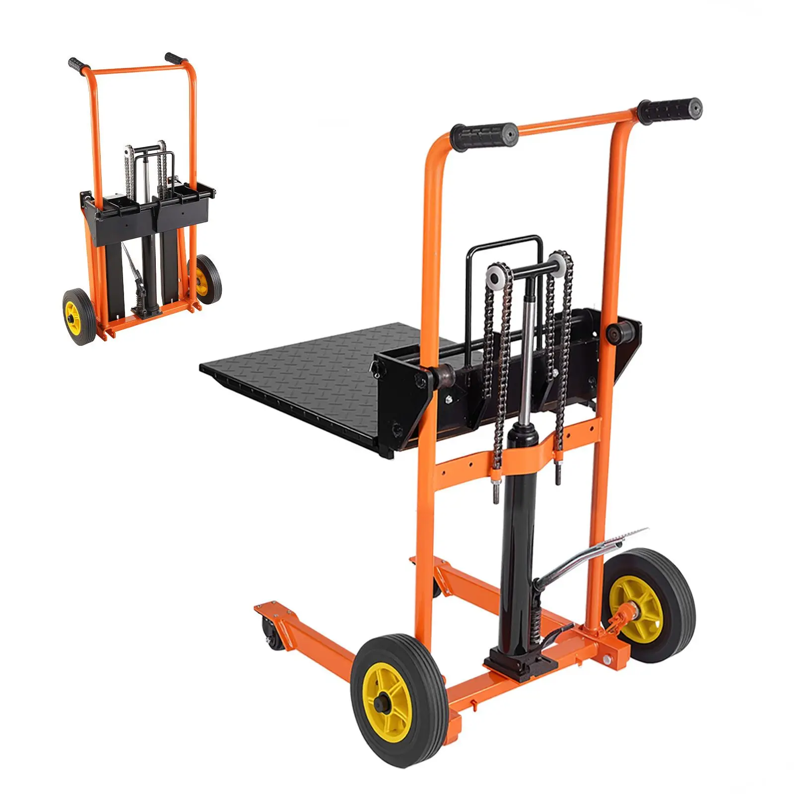 Hydraulic Material Lift Winch Stacker, 450 Lbs Load Capacity, Pallet Truck Dolly with Fork Lift Table, 35.4 Inches Max Lifting