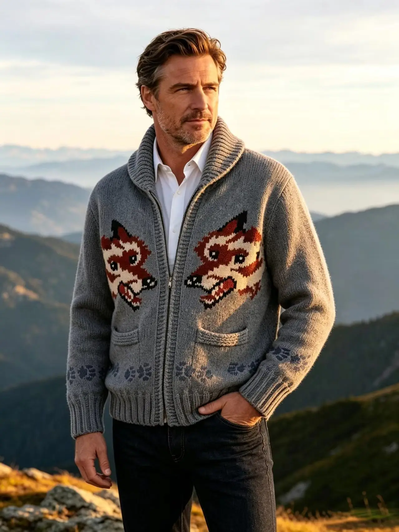 Men's Fox Plaid Knitted Sweater Blazer for Spring 2026 - Thick Knit with Zipper Closure Loose and Comfortable Style