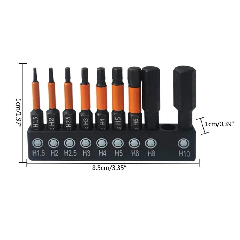 Juego brocas llave Allen magnéticas, Juego puntas destornillador cabeza hexagonal impacto, 9 Uds.