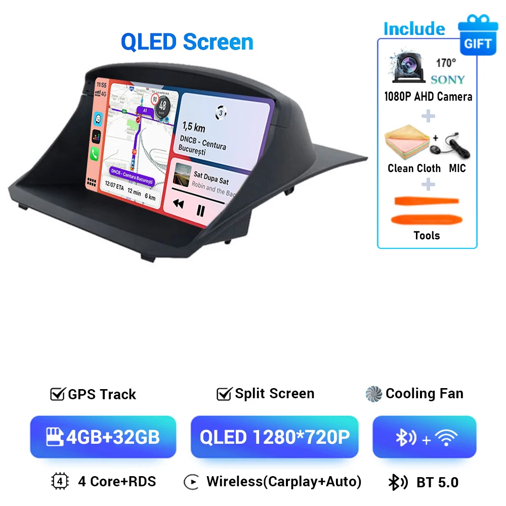 Android 14 Draadloze Carplay & Auto Autoradio Voor Ford Fiesta 2009 - 2018 Navigatie Gps Dsp Carplay Multimedia Videospeler Stereo